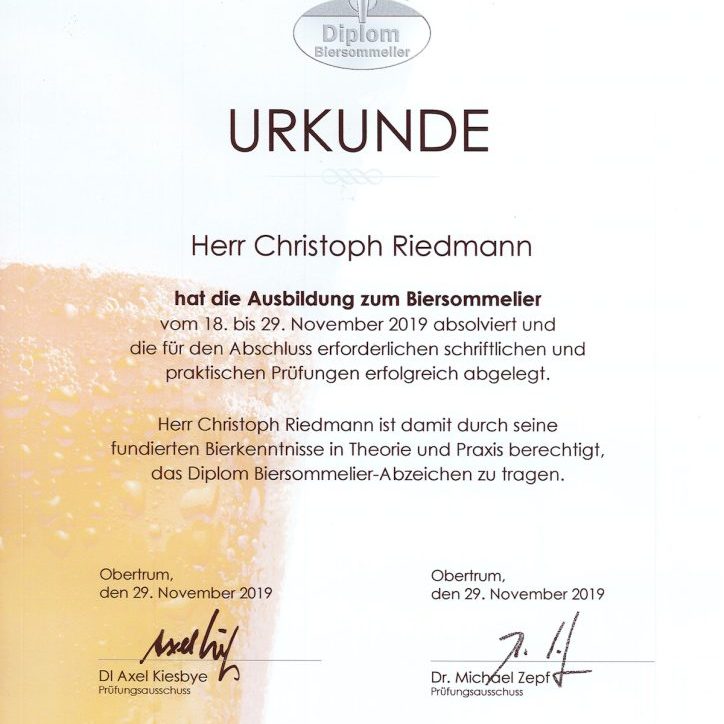 Biersommelier Zertifikat